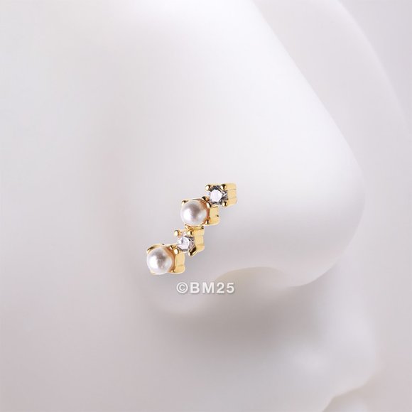 Golden Brilliant Sparkle ZigZag Pearlescent Multi-Gem L-Shaped Nose Ring - Picture 2 of 4